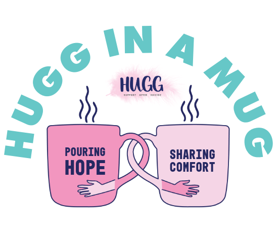 HUGG in a mug fundraiser one mug with pouring hope and another mug with sharing comfort