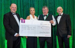 Irish Steel Awards. Tony Nerney, Fiona tuomey, Pat Enright and Gerry Behan with large cheque for 11,500 euro