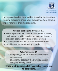 university of melbourne - suicide postvention training program research