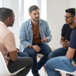 3 men at a support group chatting